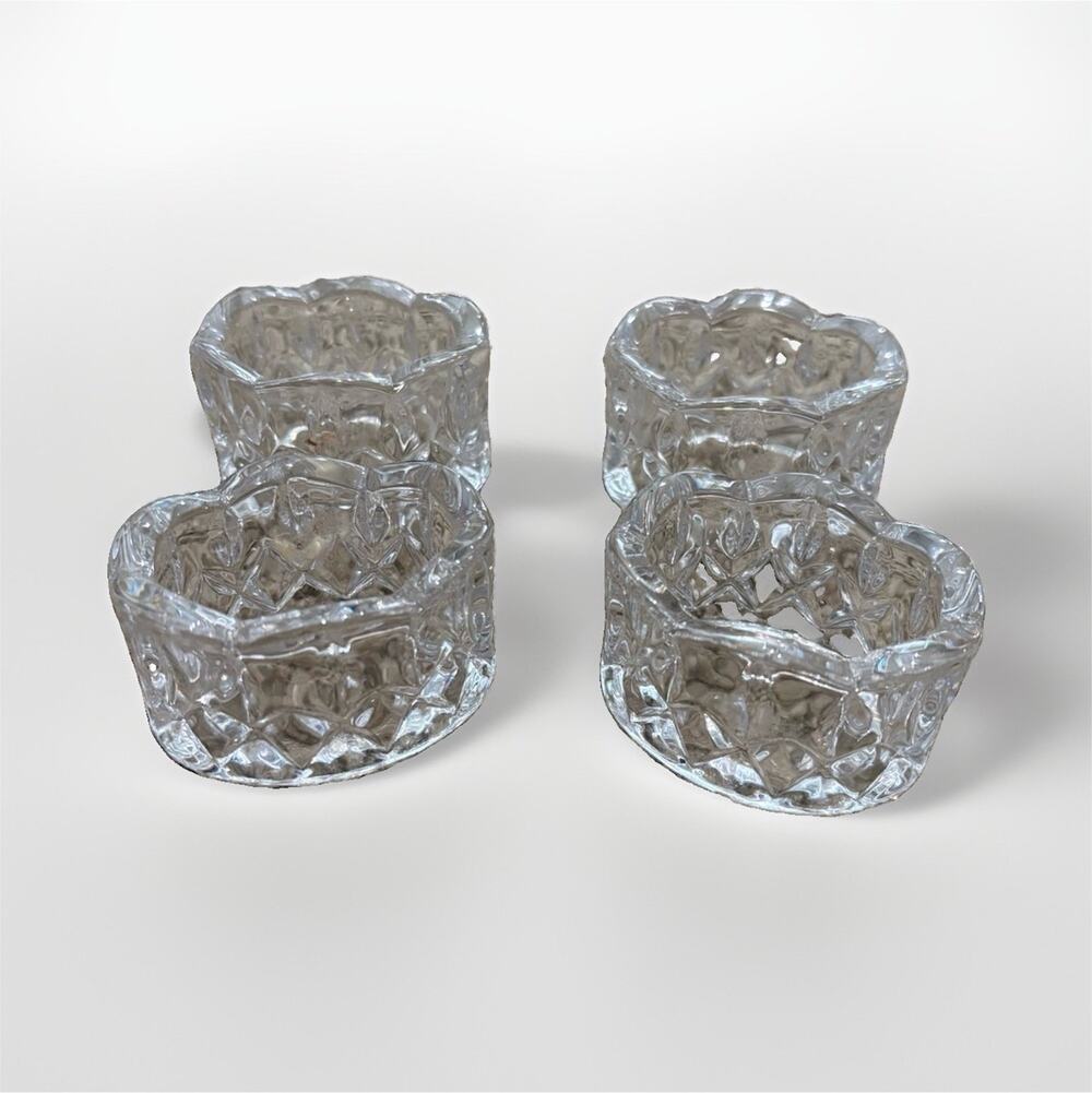 Set of 4 Clear Faceted Cut Glass Napkin Rings Holders, Hand Wash Only